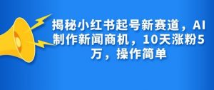 揭秘小红书起号新赛道，AI制作新闻商机，10天涨粉1万，操作简单-兵兵资源