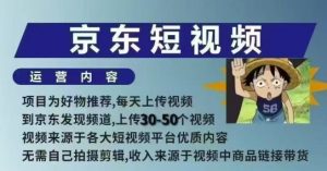 京东短视频带货课，无需自己拍摄剪辑，保姆式教学，两天快速上手-兵兵资源