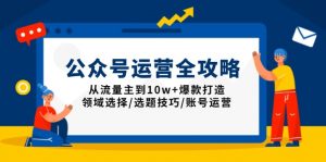 公众号运营全攻略：从流量主到10w+爆款打造，领域选择/选题技巧/账号运营-兵兵资源