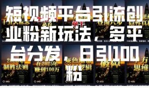 短视频平台引流创业粉新玩法，多平台分发，日引100粉-兵兵资源