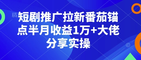 短剧推广拉新番茄锚点半月收益1万+大佬分享实操-兵兵资源