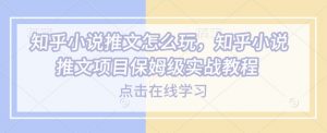 知乎小说推文怎么玩，知乎小说推文项目保姆级实战教程-兵兵资源