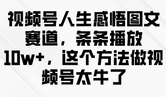 视频号人生感悟图文赛道，条条播放10w+，这个方法做视频号太牛了-兵兵资源