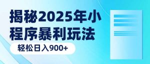 揭秘2025年小程序暴利玩法：轻松日入900+-兵兵资源