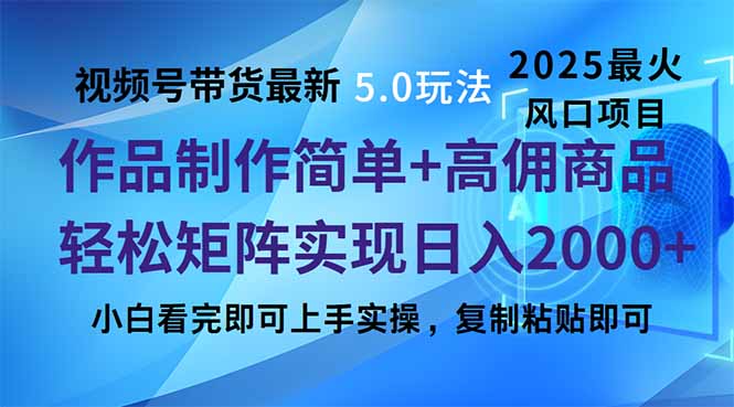 视频号带货最新5.0玩法，作品制作简单，当天起号，复制粘贴，轻松矩阵…-兵兵资源