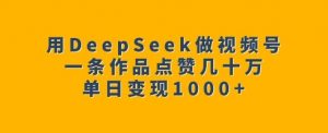 用DeepSeek做视频号，一条作品点赞几十万，单日变现1k-兵兵资源