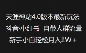 天涯神贴4.0版本最新玩法,抖音·小红书自带人群流量,新手小白轻松月入过W-兵兵资源