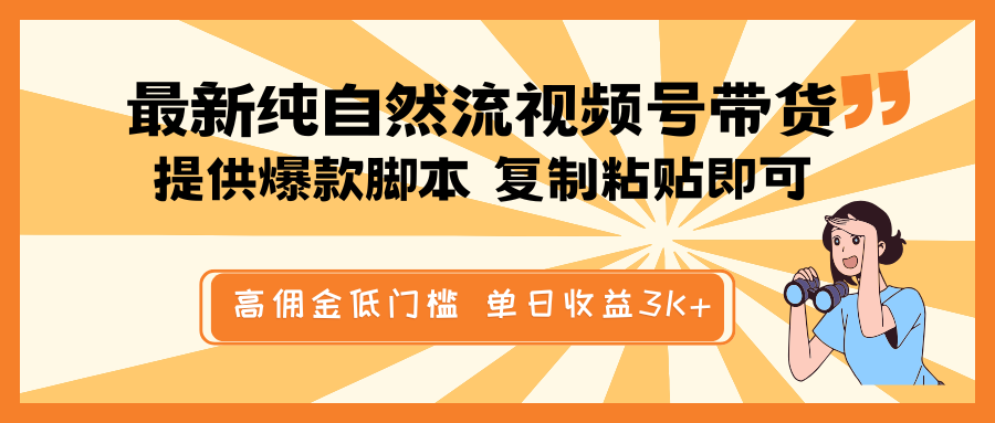 最新纯自然流视频号带货,提供爆款脚本简单 复制粘贴即可,高佣金低门槛,单日收益3K+-兵兵资源