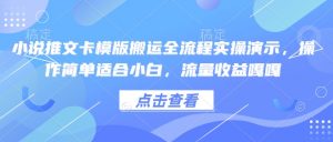 小说推文卡模版搬运全流程实操演示，操作简单适合小白，流量收益嘎嘎-兵兵资源