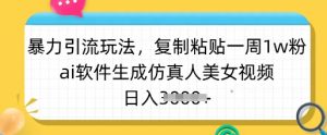 暴力引流玩法，复制粘贴一周1w粉，ai软件生成仿真人美女视频，日入多张-兵兵资源