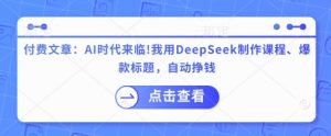 付费文章：AI时代来临！我用DeepSeek制作课程、爆款标题，自动挣钱-兵兵资源