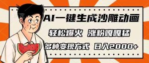 AI一键生成沙雕动画，单视频破千万播放，多种变现方式，日入2000+-兵兵资源