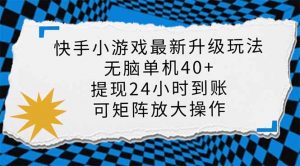 快手小游戏最新版升级玩法，新风口，无脑单机日入40+，可批量放大，小...-兵兵资源