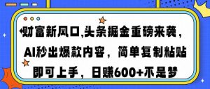 财富新风口,头条掘金重磅来袭AI秒出爆款内容简单复制粘贴即可上手，日...-兵兵资源