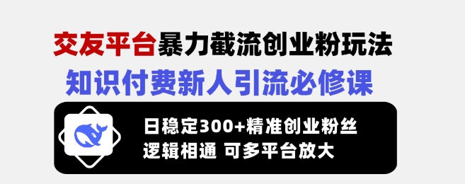 交友平台暴力截流创业粉玩法,知识付费新人引流必修课,日稳定300+精准创业粉丝,逻辑相通可多平台放大-兵兵资源