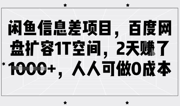 闲鱼信息差项目,百度网盘扩容1T空间,2天收益1k+,人人可做0成本-兵兵资源
