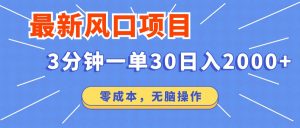 最新短剧项目操作，3分钟一单30。日入2000左右，零成本，无脑操作。-兵兵资源