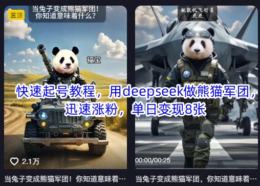 快速起号教程，用deepseek做熊猫军团，迅速涨粉，单日变现8张-兵兵资源