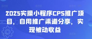 2025实操小程序CPS推广项目，自用推广渠道分享，实现被动收益-兵兵资源