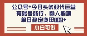 公众号+今日头条双代运营，有账号就行，单日稳定变现8张【揭秘】-兵兵资源