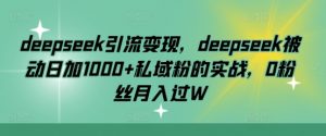 deepseek引流变现，deepseek被动日加1000+私域粉的实战，0粉丝月入过W-兵兵资源