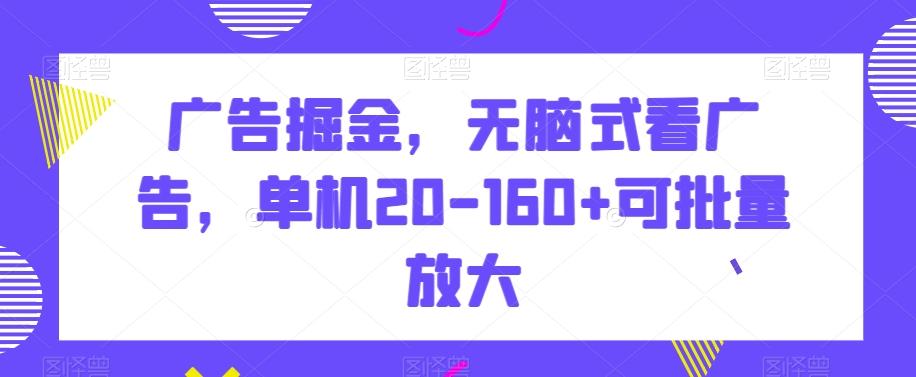 广告掘金，无脑式看广告，单机20-160+可批量放大【揭秘】-兵兵资源