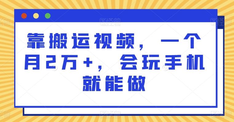 靠搬运视频，一个月2万+，会玩手机就能做-兵兵资源