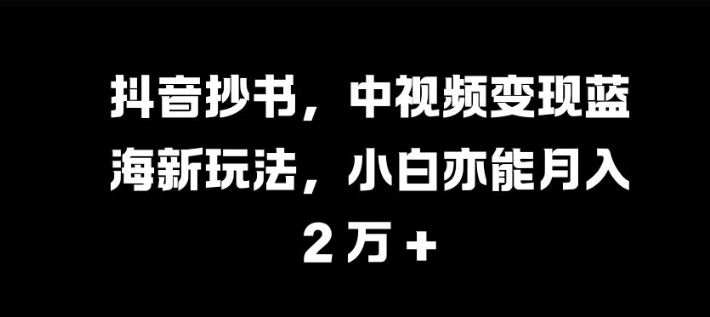 抖音抄书，中视频变现蓝海新玩法，小白亦能月入 过W【揭秘】-兵兵资源