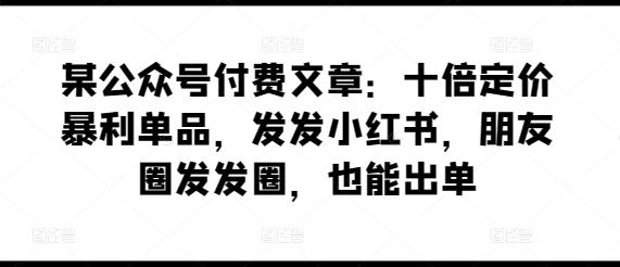 某公众号付费文章：十倍定价暴利单品，发发小红书，朋友圈发发圈，也能出单-兵兵资源