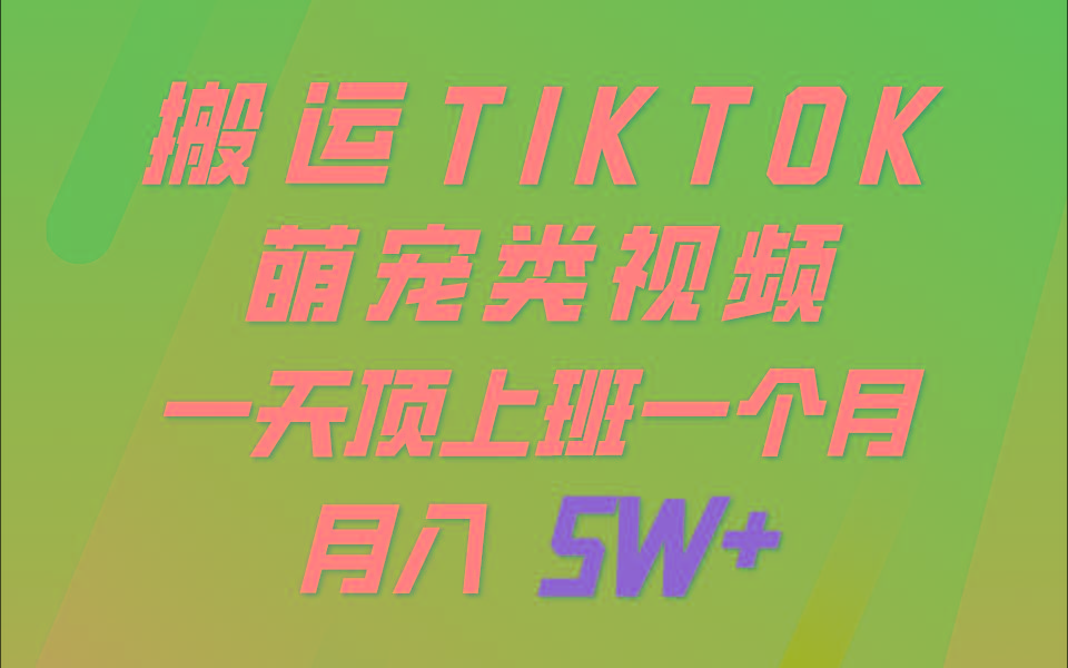 一键搬运TIKTOK萌宠类视频，一部手机即可操作，所有平台均可发布 轻松月入5W+-兵兵资源