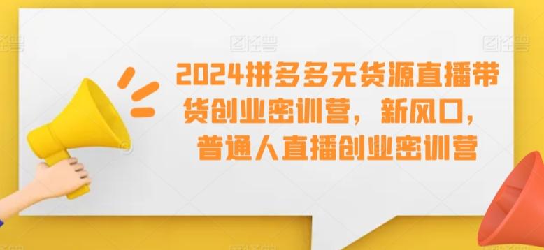 2024拼多多无货源直播带货创业密训营，新风口，普通人直播创业密训营-兵兵资源
