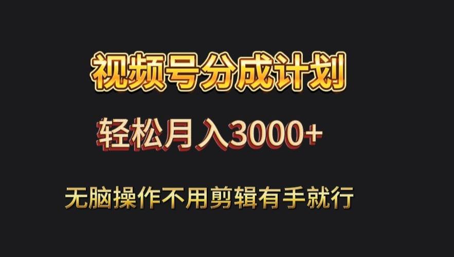 视频号流量分成，不用剪辑，有手就行，轻松月入2000+-兵兵资源