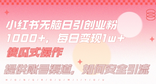小红书无脑每日引流创业粉500+，小白每天只花半小时，躺赚长尾收益【揭秘】-兵兵资源