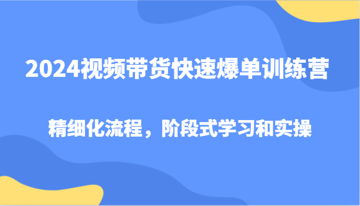 2024视频带货快速爆单训练营，精细化流程，阶段式学习和实操-兵兵资源