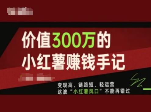 价值300万的小红书赚钱手记，变现高、链路短、轻运营，这波“小红薯风口”不能再错过-兵兵资源