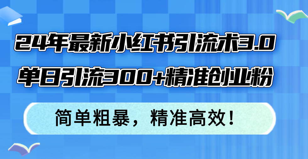 24年最新小红书引流术3.0，单日引流300+精准创业粉，简单粗暴，精准高效！-兵兵资源