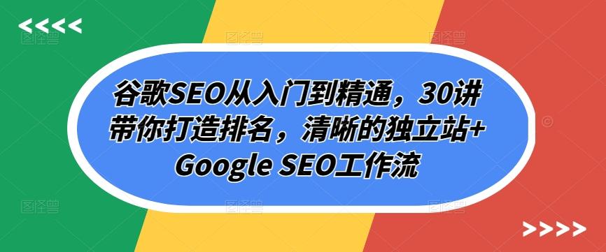 谷歌SEO从入门到精通，30讲带你打造排名，清晰的独立站+Google SEO工作流-兵兵资源