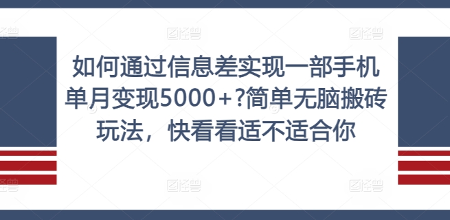 如何通过信息差实现一部手机单月变现5000+?简单无脑搬砖玩法，快看看适不适合你【揭秘】-兵兵资源