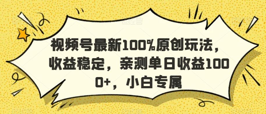 视频号最新100%原创玩法，收益稳定，亲测单日收益1000+，小白专属【揭秘】-兵兵资源