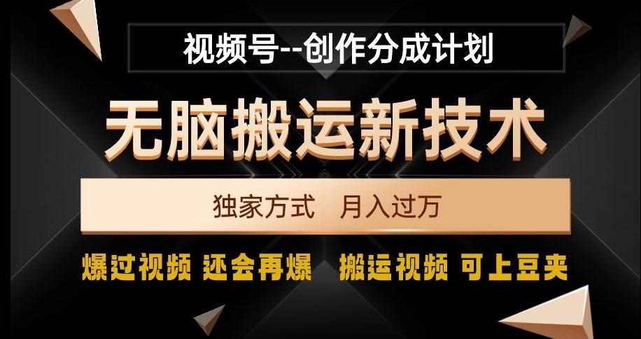 视频号无脑搬运新技术，破原创壕流量，独家方式，爆过视频，还会再爆【揭秘】-兵兵资源