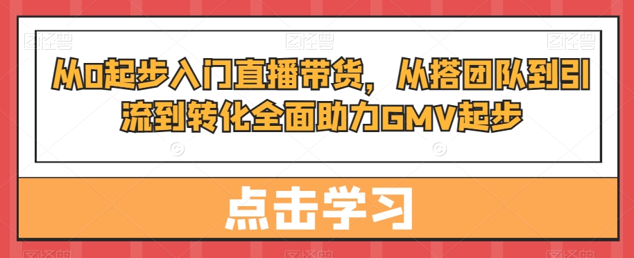 从0起步入门直播带货，​从搭团队到引流到转化全面助力GMV起步-兵兵资源