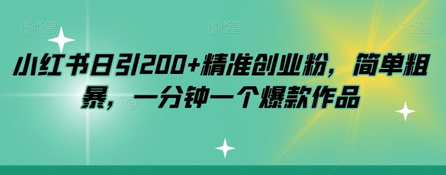 小红书日引200+精准创业粉，简单粗暴，一分钟一个爆款作品【揭秘】-兵兵资源