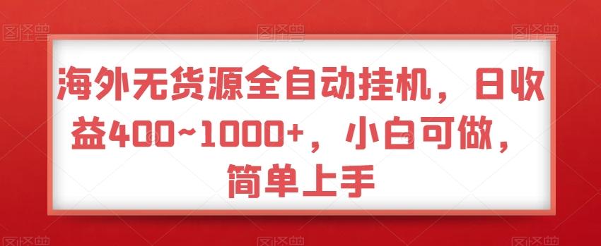 海外无货源全自动挂机，日收益400~1000+，小白可做，简单上手-兵兵资源