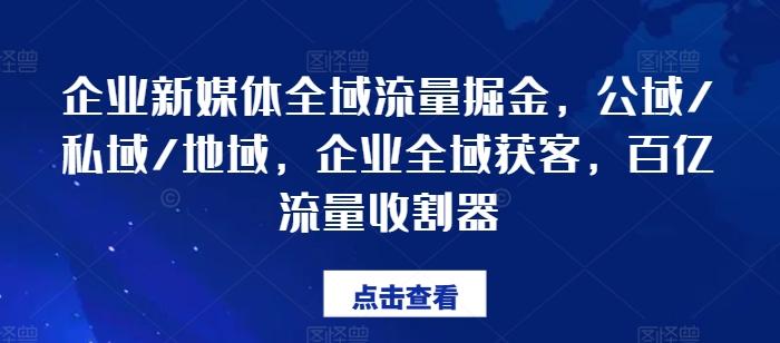企业新媒体全域流量掘金，公域/私域/地域，企业全域获客，百亿流量收割器-兵兵资源