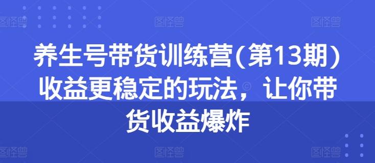 养生号带货训练营(第13期)收益更稳定的玩法，让你带货收益爆炸-兵兵资源