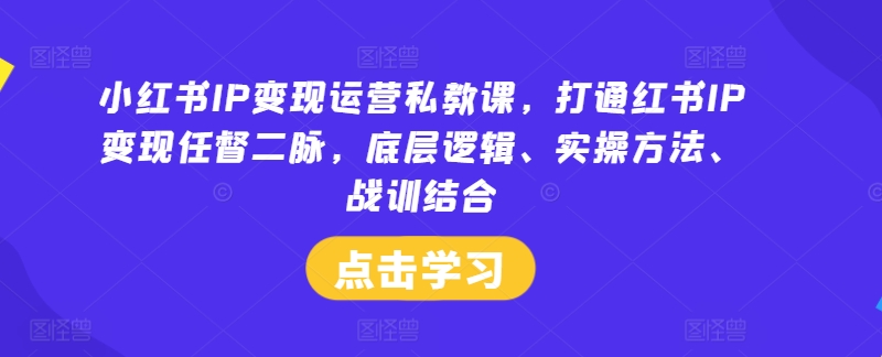 小红书IP变现运营私教课，打通红书IP变现任督二脉，底层逻辑、实操方法、战训结合-兵兵资源