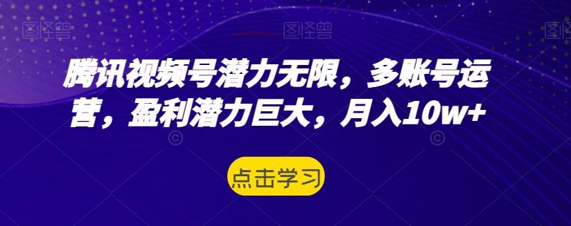 腾讯视频号潜力无限，多账号运营，盈利潜力巨大，月入10w+-兵兵资源