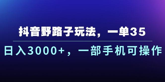 抖音野路子玩法，一单35.日入3000+，一部手机可操作-兵兵资源