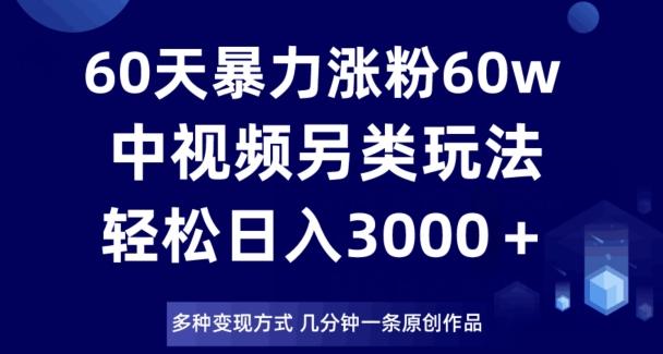 60天暴力涨粉60W，中视频另类玩法，日入3000＋，几分钟一条原创作品多种变现方式-兵兵资源