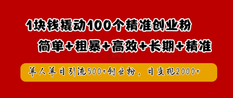 1块钱撬动100个精准创业粉，简单粗暴高效长期精准，单人单日引流500+创业粉，日变现2k【揭秘】-兵兵资源